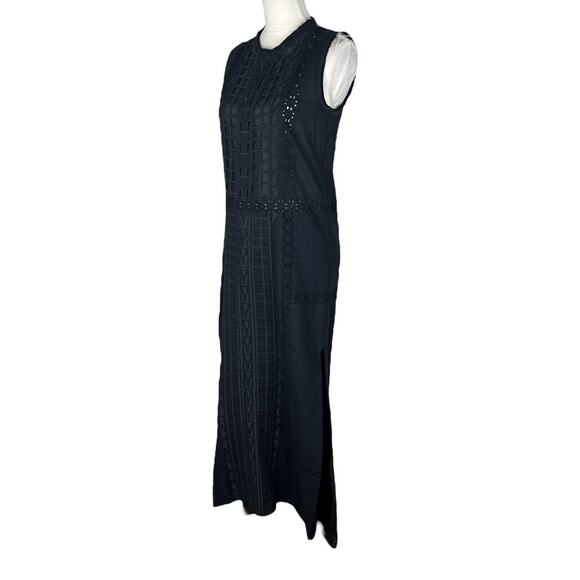 Sea New York Black Embroidered Lace Overlay Maxi Dress Sleeveless Slits Size 2 - Picture 4 of 8